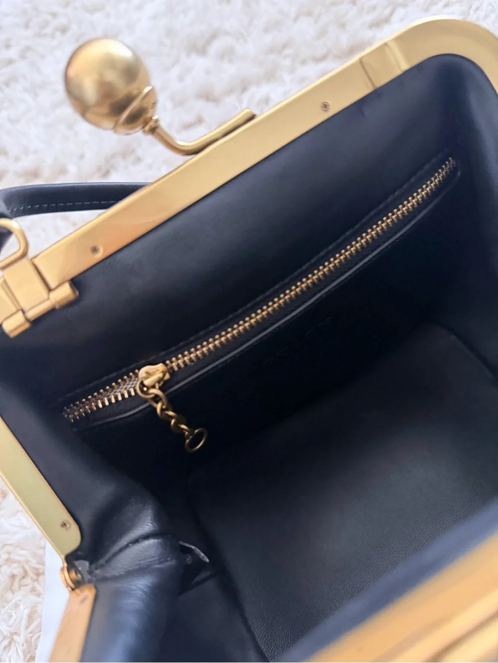 Coach Black Leather Kiss-Lock Wristlet with Gold Frame